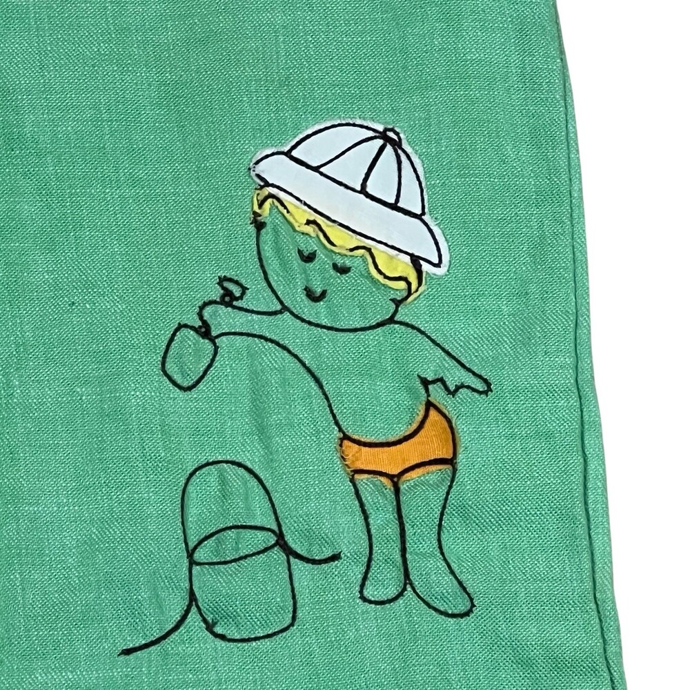 Vintage Wonderalls Baby Romper Green Embroidered One Piece USA Made 12-18M - Picture 6 of 12